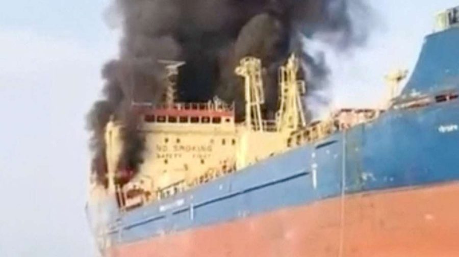 Smoke billows from an oil tanker under U.S. sanctions, that was hit off Oman's Musandam peninsula, in this screen grab from a video obtained by REUTERS on March 1, 2026.
THIS IMAGE HAS BEEN SUPPLIED BY A THIRD PARTY

VERIFICATION
Identity of the vessel confirmed as Skylight by its deck shape, paint, and signage, which matched file imagery
Exact time not verified 
However, Oman's maritime security center said that Skylight was attacked about five nautical miles off Oman's Musandam on Sunday (March 1) 
Ship tracking data puts the vessel off the coast of Oman on Saturday (March 1) 