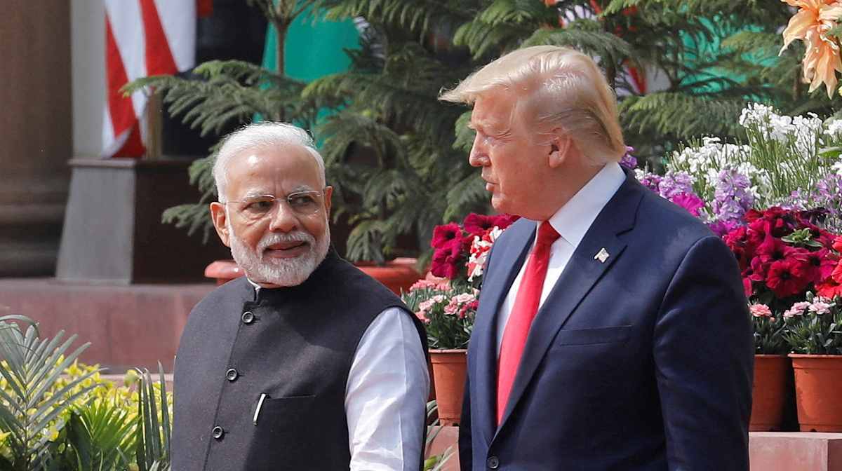FILE PHOTO: FILE PHOTO: U.S. President Donald Trump and India's Prime Minister Narendra Modi arrive for their joint news conference at Hyderabad House in New Delhi, India, February 25, 2020. REUTERS/Adnan Abidi/File Photo/File Photo