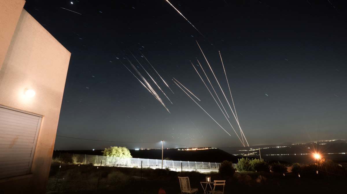 Missiles launched from Iran are intercepted as seen from the Israeli-occupied Golan Heights, June 18, 2025. REUTERS/Gal Twig