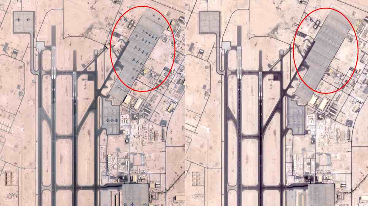 (COMBO) This combination of handout satellite photos obtained from Planet Labs PBC on June 19, 2025, of a photo taken on June 5, 2025 (L) shows military planes at the US military base of Al-Udeid in Qatar, and a photo taken June 19, 2025 (R) showing no more planes at the US military base of Al-Udeid in Qatar, one of the main US bases in the region. Al Udeid Air Base in Qatar includes the forward components of CENTCOM, as well as of its air forces and special operation forces in the region. It also hosts rotating combat aircraft, as well as the 379th Air Expeditionary Wing, which includes "airlift, aerial refueling intelligence, surveillance, and reconnaissance, and aeromedical evacuation assets."

Al Udeid Air Base in Qatar includes the forward components of CENTCOM, as well as of its air forces and special operation forces in the region. It also hosts rotating combat aircraft, as well as the 379th Air Expeditionary Wing, which includes "airlift, aerial refueling intelligence, surveillance, and reconnaissance, and aeromedical evacuation assets." (Photo by Handout / Planet Labs / AFP) / XGTY / RESTRICTED TO EDITORIAL USE - MANDATORY CREDIT "AFP PHOTO / PLANET LABS PBC" - NO MARKETING - NO ADVERTISING CAMPAIGNS - DISTRIBUTED AS A SERVICE TO CLIENTS
XGTY / RESTRICTED TO EDITORIAL USE - MANDATORY CREDIT "AFP PHOTO / PLANET LABS PBC" - NO MARKETING - NO ADVERTISING CAMPAIGNS - DISTRIBUTED AS A SERVICE TO CLIENTS / 