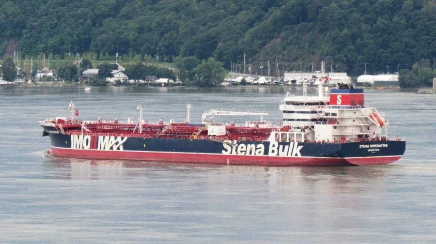 A file image taken August 3, 2023, in Quebec City, Quebec, Canada, shows the U.S.-flagged tanker Stena Imperative, which was approached by Iranian gunboats on Tuesday, according to maritime sources and a security consultancy. Marc Boucher/Handout via REUTERS    THIS IMAGE HAS BEEN SUPPLIED BY A THIRD PARTY. NO RESALES. NO ARCHIVES. MANDATORY CREDIT

VERIFICATION:
- The buildings and the bridge seen in the photo matched the file and satellite imagery of the area. 
- Reuters verified the tanker's identity using features that matched other file images of the Stena Imperative. 
- The photo's date was verified from the metadata in the original image file.
