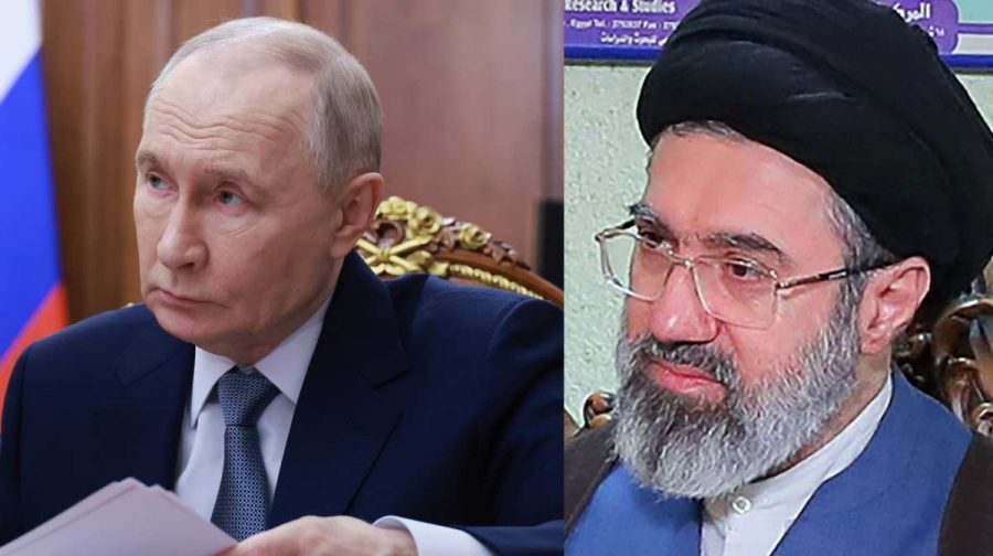 Russian President Vladimir Putin listens to Head of the Udmurt Republic Alexander Brechalov during their meeting at the Kremlin in Moscow, Monday, March 16, 2026. (Gavriil Grigorov/Sputnik, Kremlin Pool Photo via AP)