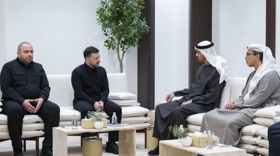 An undated handout photograph released on March 28, 2026, by the United Arab Emirates Presidential Court shows UAE's President Sheikh Mohamed bin Zayed al-NahyAn undated handout photograph released on March 28, 2026, by the United Arab Emirates Presidential Court shows UAE's President Sheikh Mohamed bin Zayed al-Nahyan (2nd R) meeting with Ukrainian President Volodymyr Zelensky (2nd L) in the United Arab Emirates. (Photo by Abdulla AL-NEYADI / UAE PRESIDENTIAL COURT / AFP) / RESTRICTED TO EDITORIAL USE - MANDATORY CREDIT "AFP PHOTO / UAE PRESIDENTIAL COURT / ABDULLA AL-NEYADI" - NO MARKETING NO ADVERTISING CAMPAIGNS - DISTRIBUTED AS A SERVICE TO CLIENTSan (2nd R) meeting with Ukrainian President Volodymyr Zelensky (2nd L) in the United Arab Emirates. (Photo by Abdulla AL-NEYADI / UAE PRESIDENTIAL COURT / AFP) / RESTRICTED TO EDITORIAL USE - MANDATORY CREDIT "AFP PHOTO / UAE PRESIDENTIAL COURT / ABDULLA AL-NEYADI" - NO MARKETING NO ADVERTISING CAMPAIGNS - DISTRIBUTED AS A SERVICE TO CLIENTS