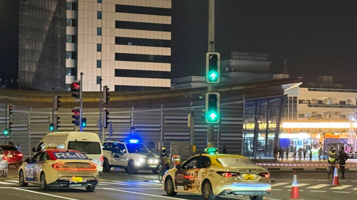 A police car is parked in an intersection blocking a road near the U.S embassy, amid the U.S.-Israeli conflict with Iran, in Dubai, United Arab Emirates, March 4, 2026. REUTERS/Raghed Waked