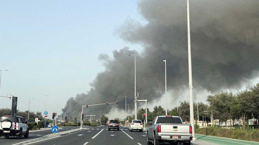 FILE PHOTO: Smoke billows from Zayed port after an Iranian attack, following United States and Israel strikes on Iran, in Abu Dhabi, United Arab Emirates, March 1, 2026. Picture taken with phone. REUTERS/Abdelhadi Ramahi/File Photo