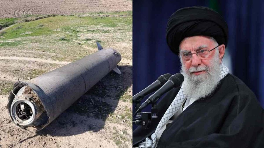 ബ്ലൂ സ്പാരോയുടേതായി ഇറാഖില്‍ പതിച്ച അവശിഷ്ടം (AFP), ഖമനയി (വലത്, Reuters)