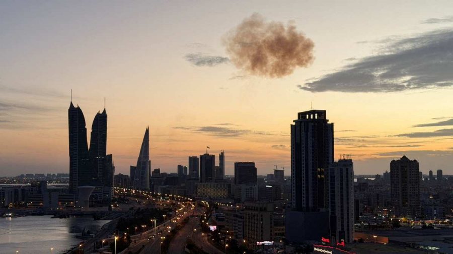 Smoke rises after an Iranian drone was intercepted over the Bahrain Financial Harbour towers, which houses the Israeli embassy, amid the U.S.-Israeli conflict with Iran, in Manama, Bahrain, March 6, 2026. Picture taken on a mobile phone. REUTERS/Stringer