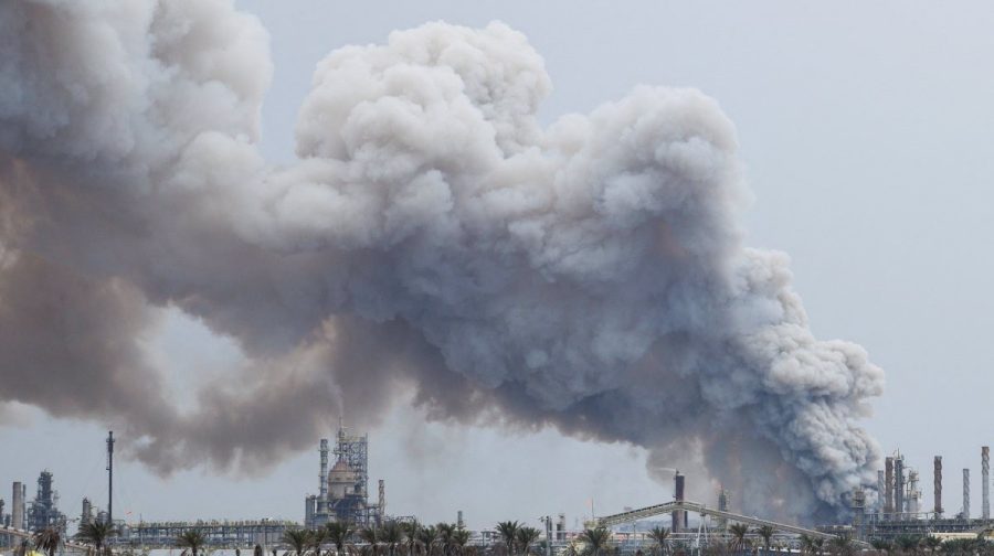 Smoke rises following a strike on the Bapco Oil Refinery, amid the U.S.-Israeli conflict with Iran, on Sitra Island Bahrain, March 9, 2026. REUTERS/Stringer

