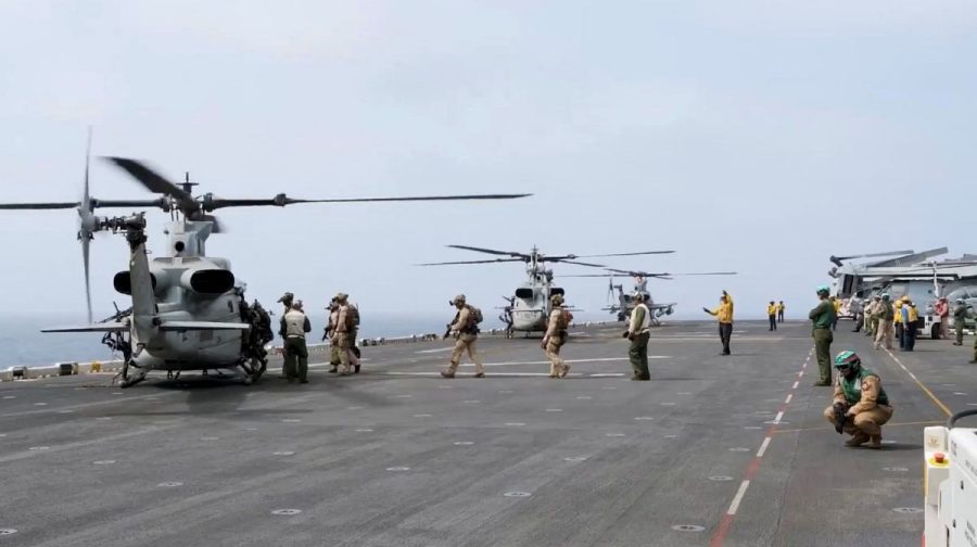 Military helicopters and personnel operate in a location given as the Arabian Sea in this screengrab obtained from a video released by U.S. Central Command (CENTCOM) on July 25, 2026. CENTCOM said the video showed U.S. operations enforcing a naval blockade against Iran. U.S. Central Command/Handout via REUTERS THIS IMAGE HAS BEEN SUPPLIED BY A THIRD PARTY. MANDATORY CREDIT VERIFICATION