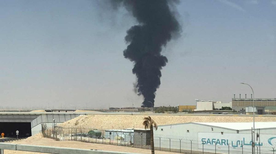 Large plume of black smoke rises from the fuel storage area at King Khalid International Airport, in Riyadh, Saudi Arabia, September 19, 2026. Picture taken with a mobile phone. REUTERS/Stringer 