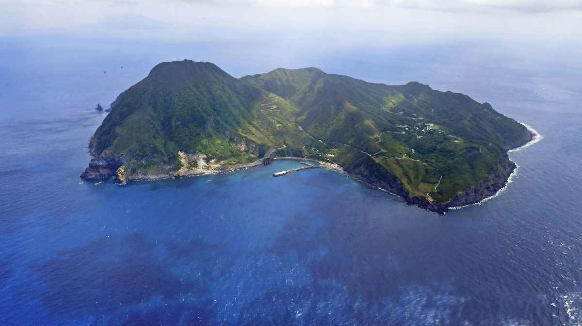 An aerial view shows Akuseki Island, a part of the of the Tokara island chain, in Toshima Village