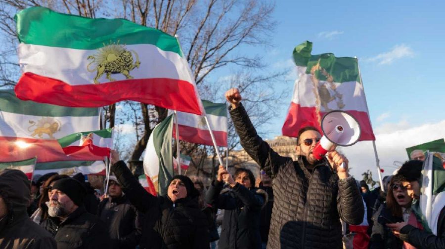 Activists take part in a rally supporting protesters in Iran at Lafayette Park, across from the White House, in Washington, Sunday, Jan. 11, 2026. (AP Photo/Jose Luis Magana)
