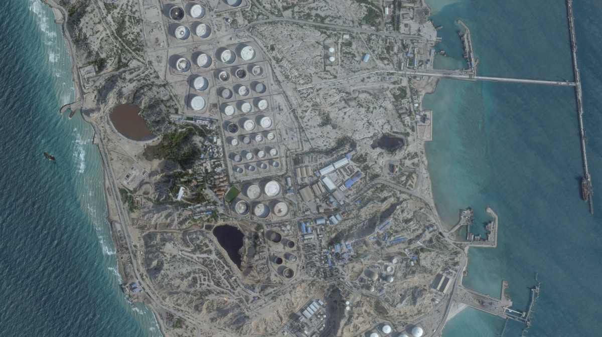 A satellite image shows an oil terminal at Kharg Island, Iran, February 25, 2026. 2026 Planet Labs PBC/Handout via REUTERS