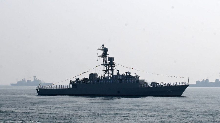 Iranian warship IRIS Dena is seen in the Bay of Bengal during International Fleet Review held at Visakhapatnam, India, Feb. 18, 2026. (AP Photo)
