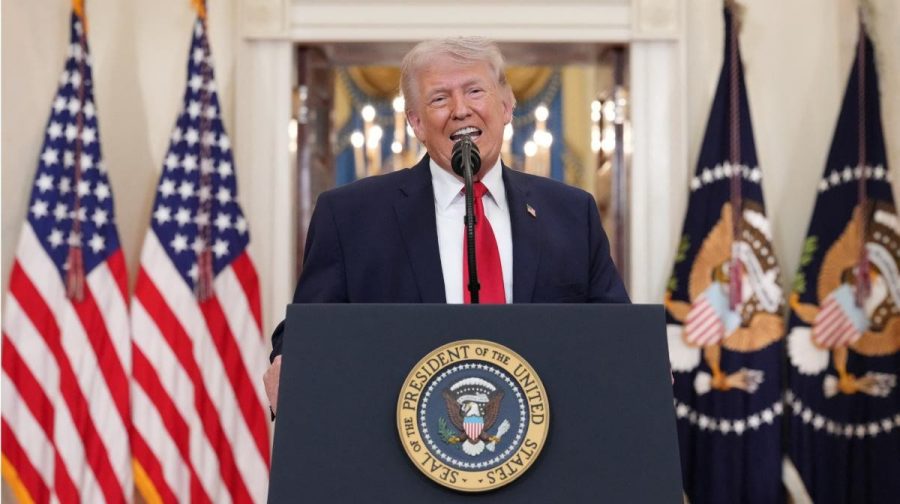 U.S. President Donald Trump delivers an address to the nation about the Iran war at the White House in Washington, D.C., U.S. April 1, 2026. Alex Brandon/Pool via REUTERS