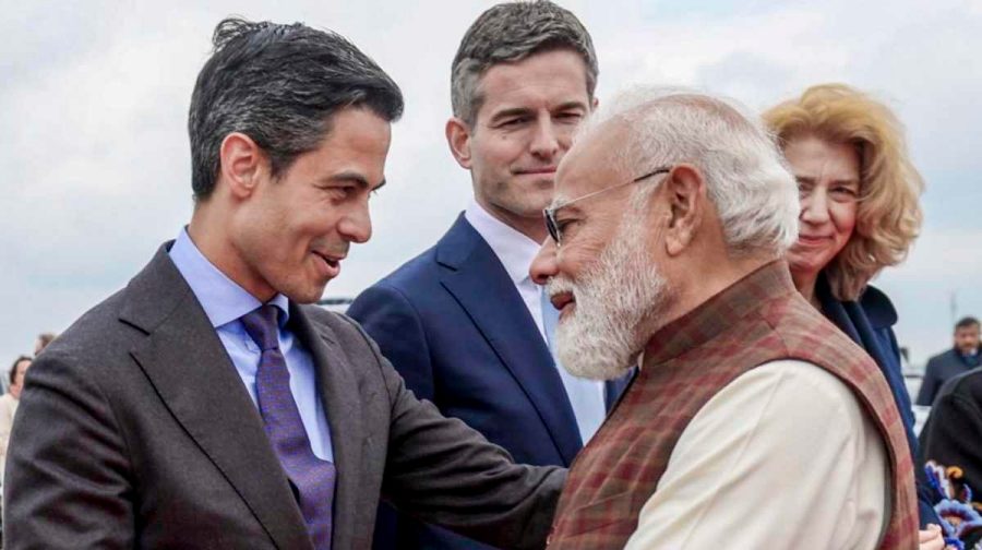**EDS: THIRD PARTY IMAGE** In this image posted on May 17, 2026, Prime Minister Narendra Modi interacts with his Netherlands counterpart Rob Jetten as he emplanes for Sweden after concluding his visit to the country, in Netherlands. (@MEAIndia/X via PTI Photo)(PTI05_17_2026_000335B)
