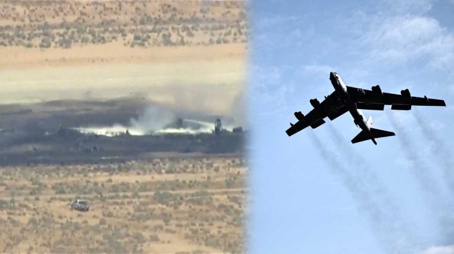 U.S. Air Force B-52 bomber crash (ABC Affiliate KABC via REUTERS) & B-52 bomber (FILE)