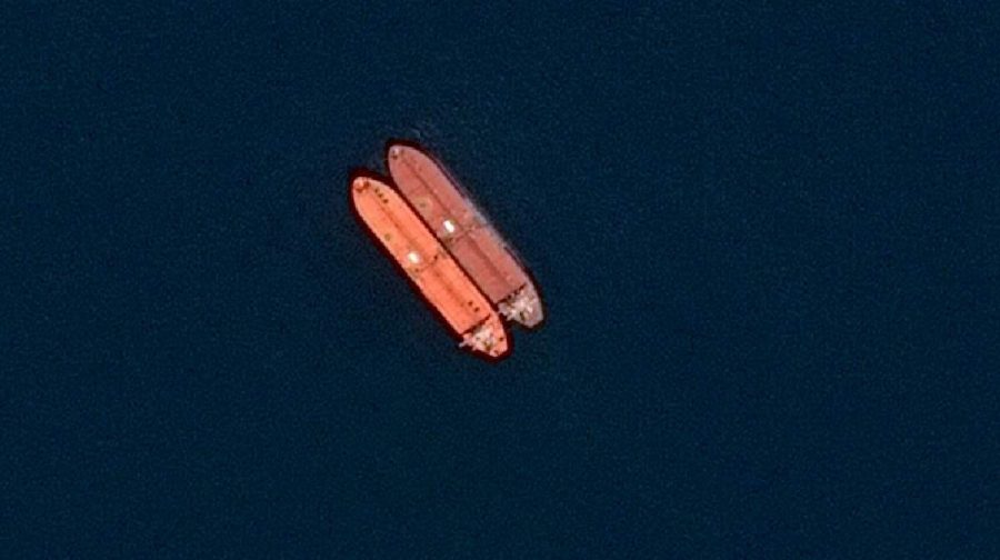 Satellite image of side-by-side ships at sea, off the coast of Sohar (Distribution Airbus DS/Handout via REUTERS)