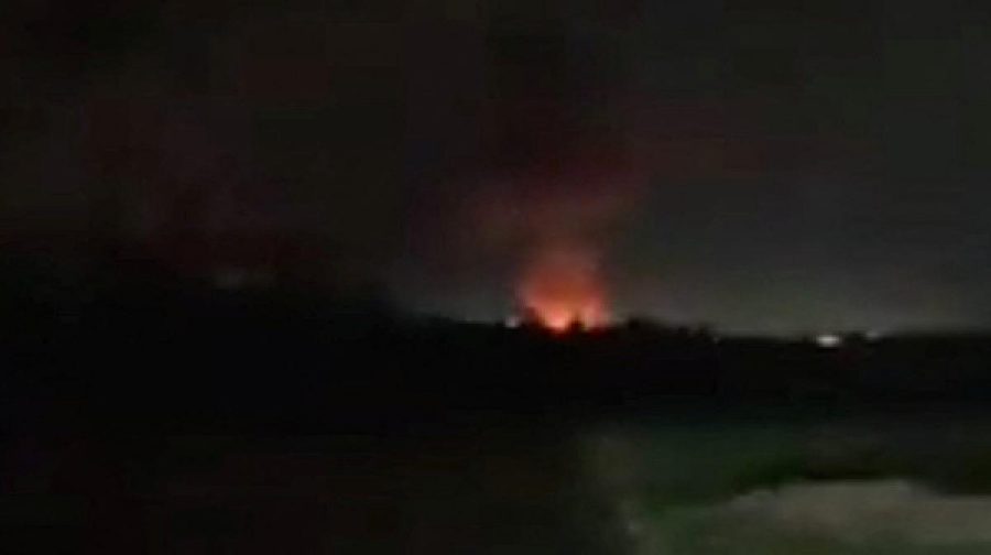 Fire and smoke rise from the direction of Iranshahr airport