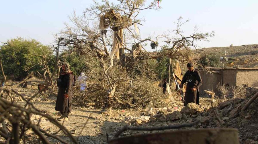 Taliban security officers inspect the scene of what Taliban officials said were Pakistani airstrikes in Khost province, Afghanistan, Thursday, Sept. 24, 2026. (AP Photo/Saifullah Zahir)