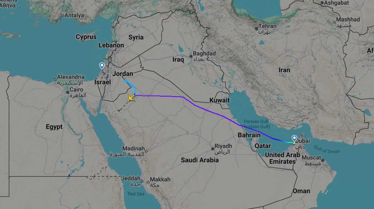A screengrab taken from Flightradar24 shows a flydubai flight to Israel which was diverted to Saudi Arabia September 30, 2026. Flightradar24.com/REUTERS