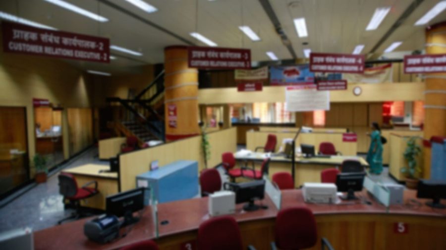 The interior of a bank wears a deserted look on the first day of a two-day nationwide strike by bank employees in Mumbai, India, Monday, Feb. 10, 2014. The employees unions called for the strike demanding immediate revision of their salaries. (AP Photo/Rafiq Maqbool)
