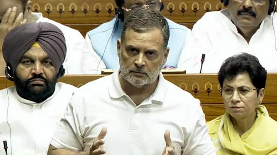 **EDS: THIRD PARTY IMAGE; SCREENGRAB VIA SANSAD TV** New Delhi: Leader of Opposition in the Lok Sabha Rahul Gandhi speaks in the House during the Monsoon session of Parliament, in New Delhi, Wednesday, July 29, 2026. (Sansad TV via PTI Photo) (PTI07_29_2026_000183B)