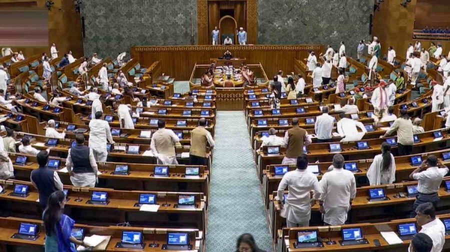 **EDS: THIRD PARTY IMAGE; SCREENGRAB VIA SANSAD TV** New Delhi: Opposition MPs stage a protest in Lok Sabha during the Monsoon session of Parlaiment, in New Delhi, Monday, Aug. 10, 2026. (Sansad TV via PTI Photo)(PTI08_10_2026_000154B)
