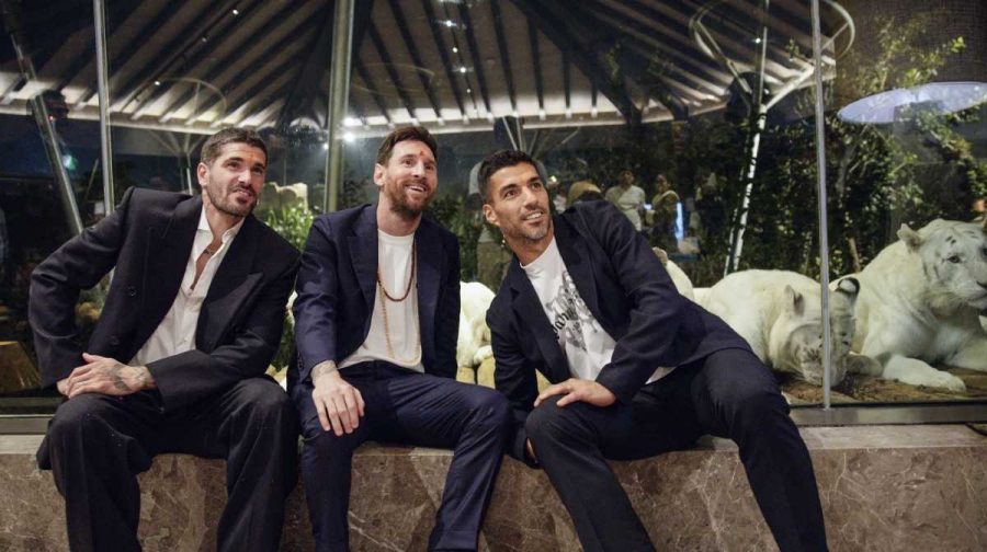 
Argentine footballers Lionel Messi and Rodrigo De Paul and Uruguayan footballer Luis Suarez during a visit at Vantara, a wildlife rescue, rehabilitation and conservation centre, in Jamnagar, Gujarat. (Vantara via PTI Photo)(PTI12_16_2025_000659A)