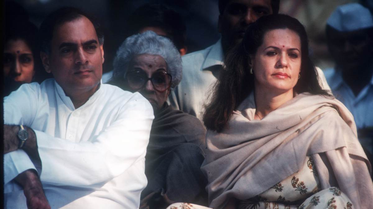 066362 03: (NO NEWSWEEK - NO USNEWS) Indian Prime Minister Rajiv Gandhi and his wife Sonia attend the memorial service for Indira Gandhi October 31, 1989 in India. Indira Gandhi was assassinated by two Sikh bodyguards in 1984 in retaliation for her crackdown on Sikhs. (Photo by Robert Nickelsberg/Liaison)