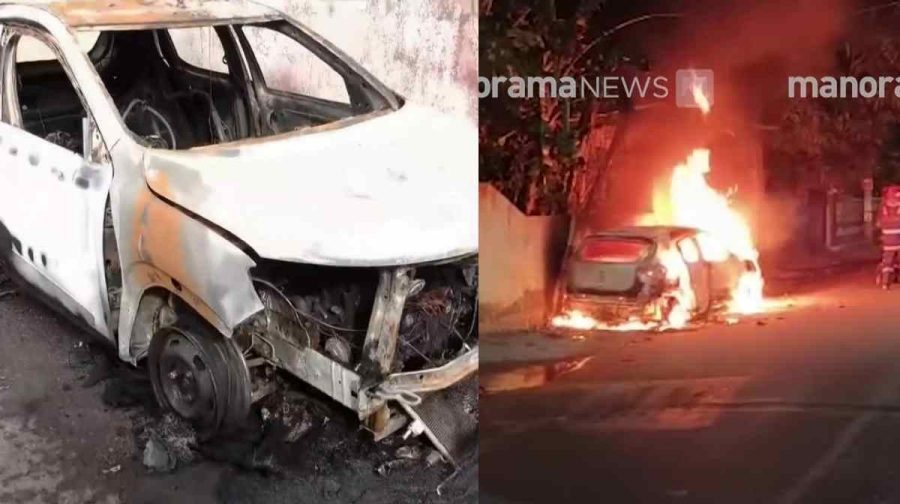 car-catches-fire-in-venganoor-kottayam-native-titus-kurian-charred-to-death