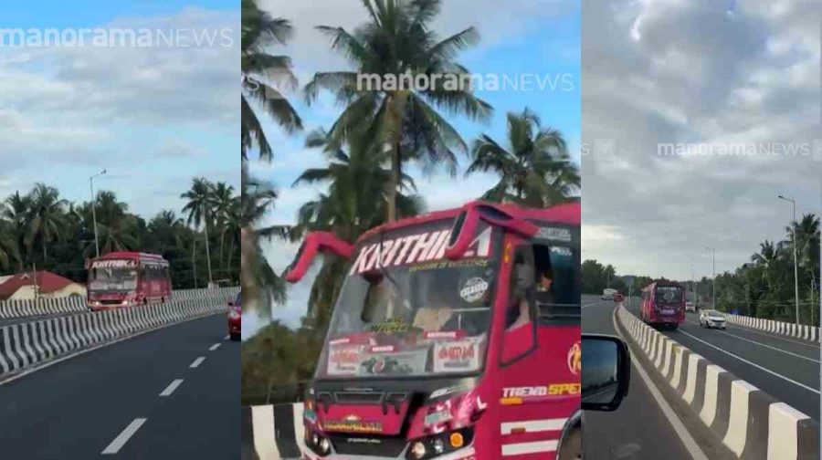 private-bus-drives-wrong-side-national-highway-kozhikode-koyilandy-krithika-bus