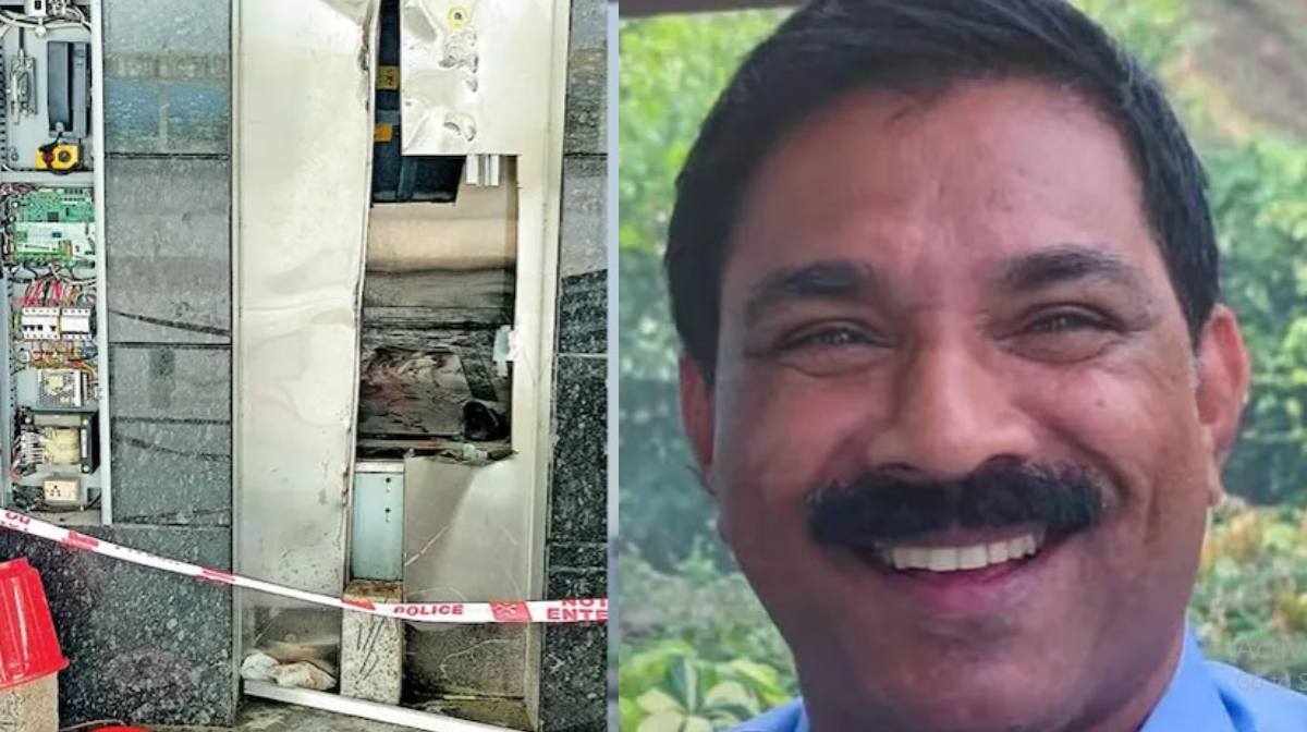 കട്ടപ്പനയിലെ ജ്വല്ലറിയിൽ അപകടത്തിൽപെട്ട ലിഫ്റ്റ്. ഉള്ളിൽ കുടുങ്ങിയ ആളെ പുറത്തെടുക്കാനായി വെട്ടിപ്പൊളിച്ച ലിഫ്റ്റും കണ്‍ട്രോള്‍ യൂണിറ്റും



