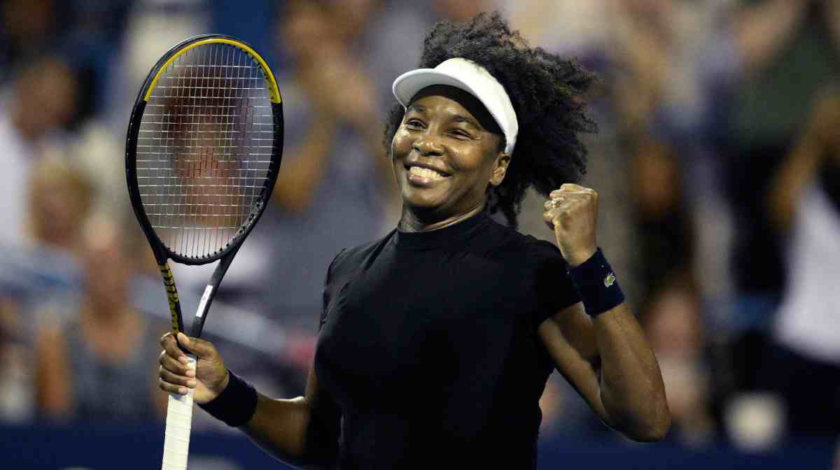 Venus Williams celebrates her win over Peyton Stearns during a match at the Citi Open tennis tournament Tuesday, July 22, 2025, in Washington. AP/PTI(AP07_23_2025_000103A)
