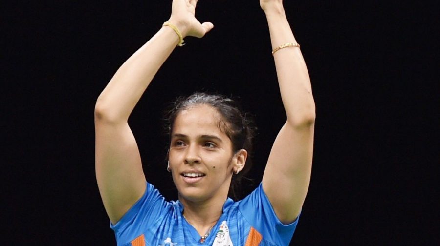 Gold Coast: India's Saina Nehwal celebrates after winning women's singles badminton gold medal at the Commonwealth Games 2018, in Gold Coast, Australia on Sunday. PTI Photo by Manvender Vashist   (PTI4_15_2018_000041A)