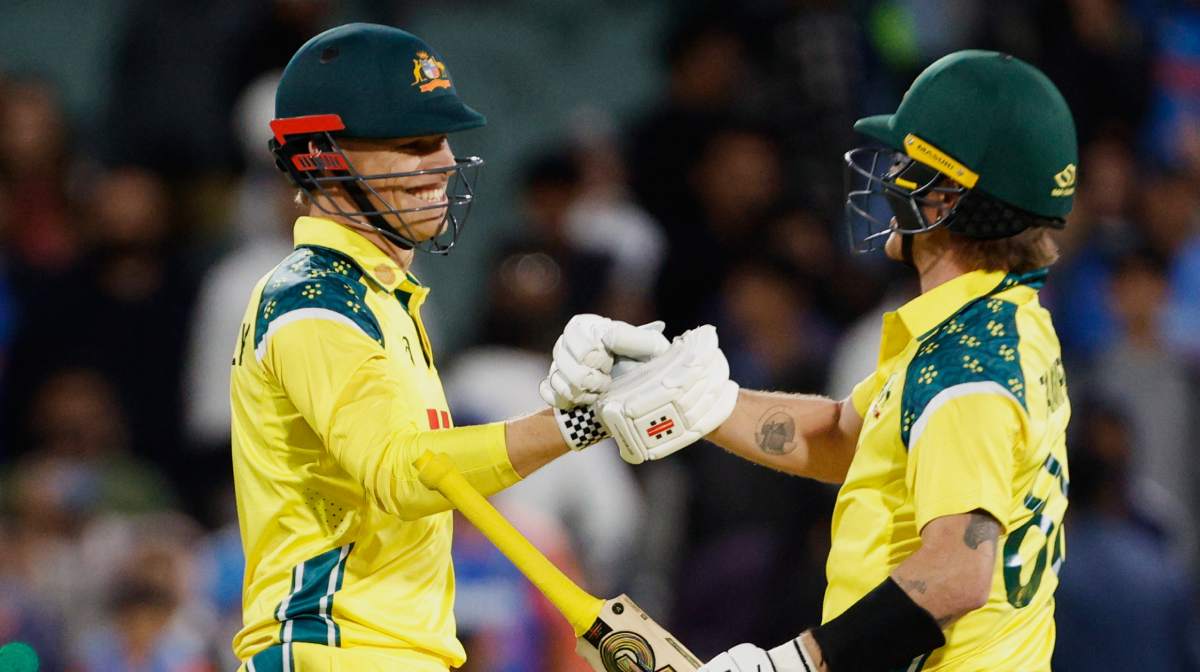 Australia's Cooper Connolly, left, and Adam Zampa celebrate winning the one day international cricket match between Australia and India in Adelaide, Australia, Thursday, Oct. 23, 2025. (AP Photo/James Elsby)