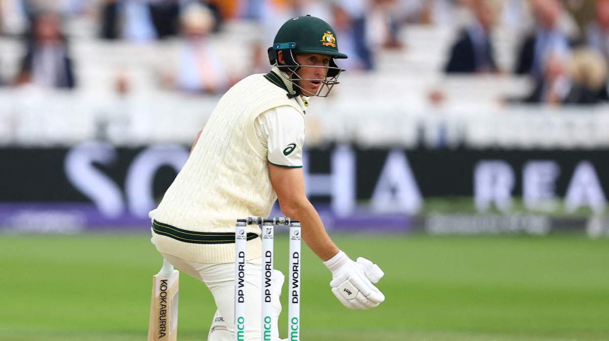 FILE PHOTO: Cricket - 2025 ICC World Test Championship Final - South Africa v Australia - Lord's Cricket Ground, London, Britain - June 12, 2025
Australia's Marnus Labuschagne reacts after being cought by South Africa's Kyle Verreynne of the bowling of Marco Jansen Action Images via Reuters/Andrew Boyers/File Photo