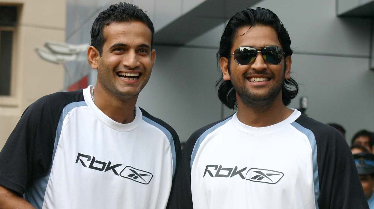 Indian cricketers Irfan Pathan, left, and Mahendra Singh Dhoni smile at a promotional event for Reebok shoes in Calcutta, India, Monday, Nov. 6, 2006. Pathan and Dhoni are brand ambassadors for Reebok shoes in India. (AP Photo/Sucheta Das)