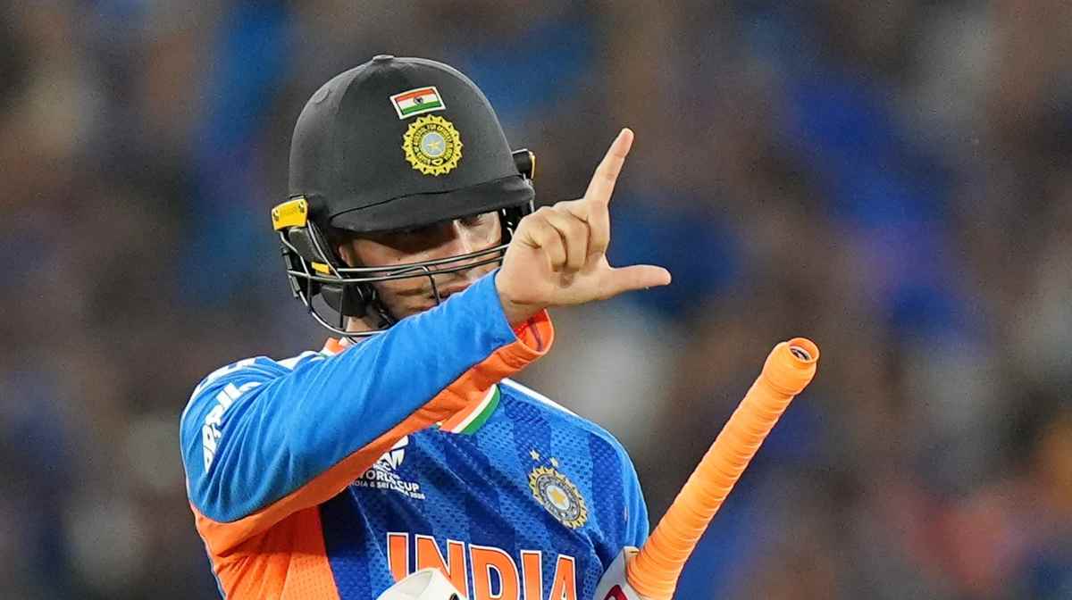 Ahmedabad: India's Abhishek Sharma celebrates his half century during the ICC Men's T20 World Cup 2026 final cricket match between India and New Zealand, at Narendra Modi Stadium, in Ahmedabad, Gujarat, Sunday, March 8, 2026. (PTI Photo/Kunal Patil) (PTI03_08_2026_000473B) *** Local Caption *** 
