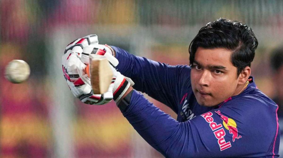 Guwahati: Rajasthan Royals' Vaibhav Sooryavanshi plays a shot during a practice session ahead of an Indian Premier League (IPL) 2026 T20 cricket match between Rajasthan Royals and Royal Challengers Bengaluru, in Guwhati, Assam, Friday, April 10, 2026. (PTI Photo/Swapan Mahapatra)(PTI04_10_2026_000318A) *** Local Caption *** 
