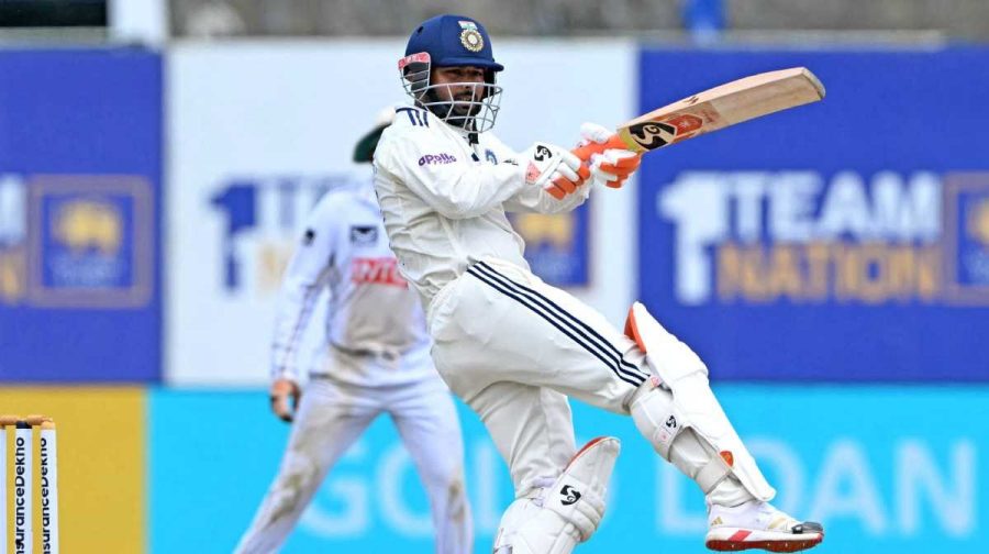 India's Rishabh Pant plays a shot during the fourth day of the first Test cricket match between Sri Lanka and India at the Galle International Stadium in Galle on August 18, 2026. (Photo by Ishara S. KODIKARA / AFP)