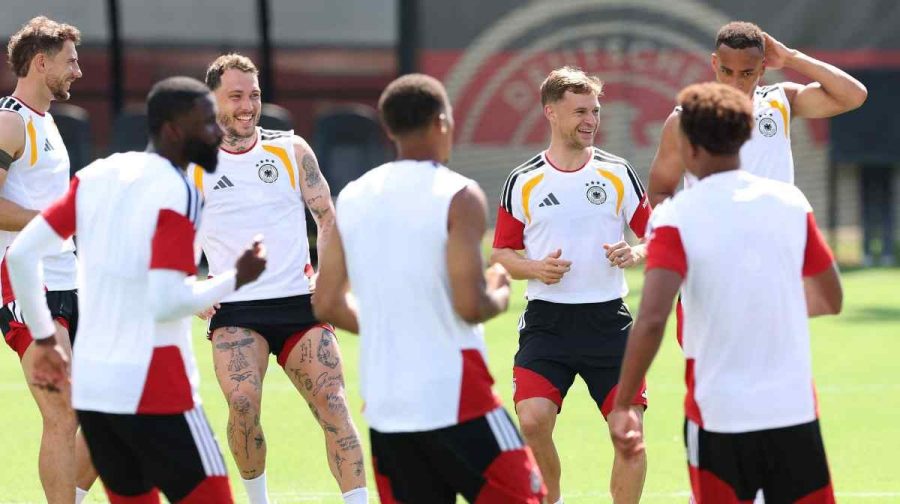 WINSTON-SALEM, NORTH CAROLINA - JUNE 13: Joshua Kimmich of Germany smiles during the training session of Germany at W. Dennie Spry Soccer Stadium one day ahead of the FIFA World Cup 2026 Group E match between Germany and Curacao at Houston Stadium on June 13, 2026 in Winston-Salem, North Carolina.   Alexander Hassenstein/Getty Images/AFP (Photo by ALEXANDER HASSENSTEIN / GETTY IMAGES NORTH AMERICA / Getty Images via AFP)