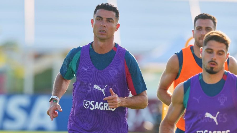 Portugal's Cristiano Ronaldo warms up during training session ahead of FIFA World Cup AP/PTI