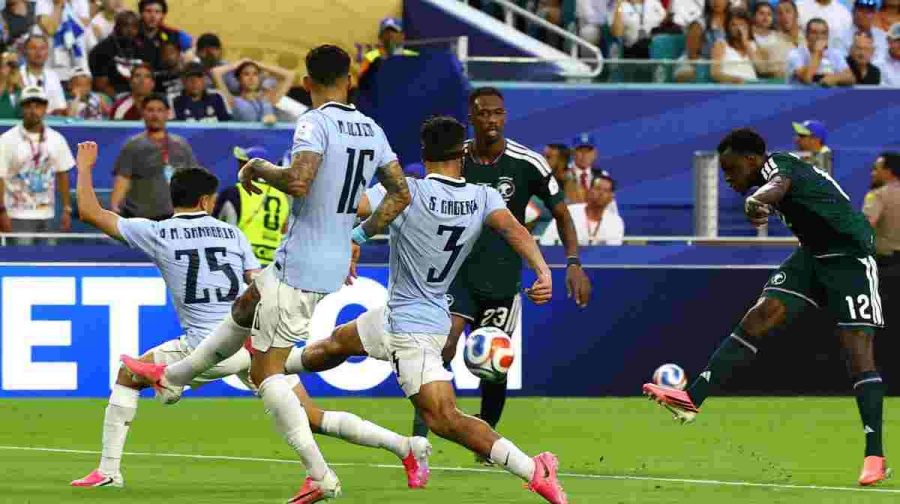 Soccer Football - FIFA World Cup 2026 - Group H - Saudi Arabia v Uruguay - Miami Stadium, Miami Gardens, Florida, U.S. - June 15, 2026
Saudi Arabia's Saud Abdulhamid shoots at goal REUTERS/Marco Bello