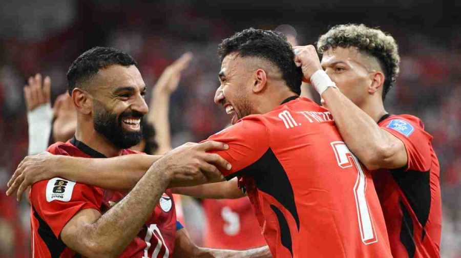 Soccer Football - FIFA World Cup 2026 - Group G - New Zealand v Egypt - BC Place, Vancouver, Canada - June 21, 2026
Egypt's Mahmoud Trezeguet celebrates scoring their third goal with Mohamed Salah IMAGN IMAGES via Reuters/Anne-Marie Sorvin
