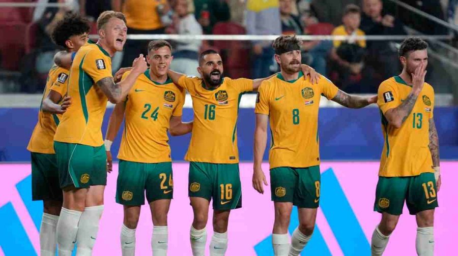Australia players react after the World Cup Group D soccer match between Paraguay and Australia in Santa Clara, Calif., near San Francisco, Thursday, June 25, 2026. (AP Photo/Eugene Hoshiko)