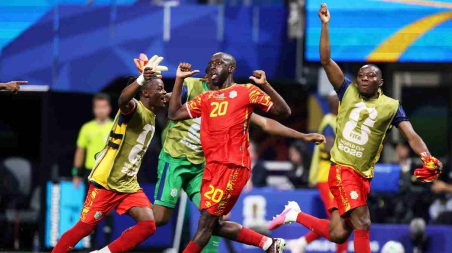 Soccer Football - FIFA World Cup 2026 - Group K - DR Congo v Uzbekistan - Atlanta Stadium, Atlanta, Georgia, U.S. - June 27, 2026
DR Congo's Yoane Wissa celebrates scoring their third goal with teammates IMAGN IMAGES via Reuters/Brett Davis     TPX IMAGES OF THE DAY     