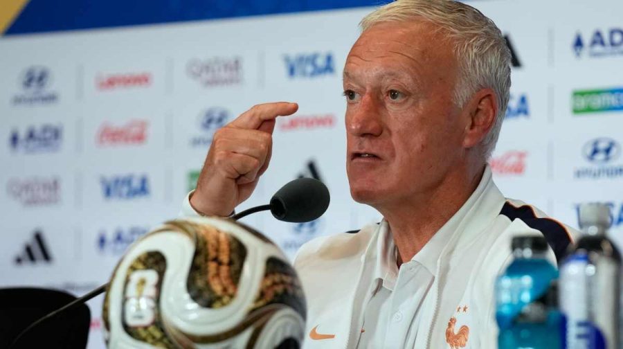 France's head coach Didier Deschamps speaks during a news conference ahead of their third-place World Cup soccer match against England, Friday, July 17, 2026, in Miami Gardens, Fla. (AP Photo/Lynne Sladky)