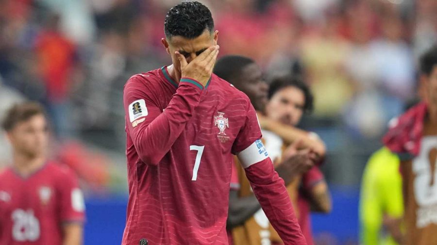 Portugal's Cristiano Ronaldo (7) reacts after the World Cup round of 16 soccer match between Portugal and Spain in Arlington, Texas, near Dallas, Monday, July 6, 2026. AP/PTI(AP07_07_2026_000065A)