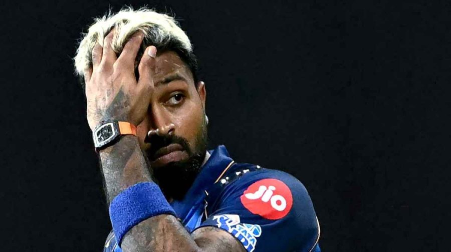 Mumbai Indians' captain Indian cricket player Hardik Pandya reacts after his team's defeat against Punjab Kings in the 2026 Indian Premier League (IPL) T20 match at the Wankhede Stadium in Mumbai on April 16, 2026. (Photo by Indranil MUKHERJEE / AFP) / -- IMAGE RESTRICTED TO EDITORIAL USE - STRICTLY NO COMMERCIAL USE --
